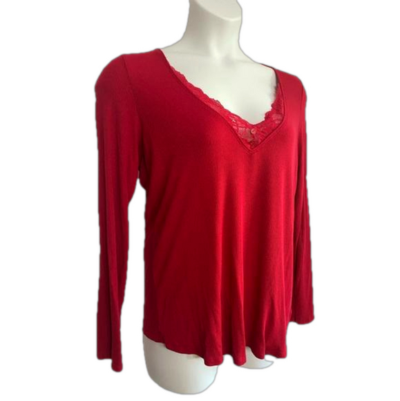 Torrid Red Super Soft Rib V-Neck Lace Long Sleeve Sleep Tee Size M SKU0575 - Picture 3 of 8